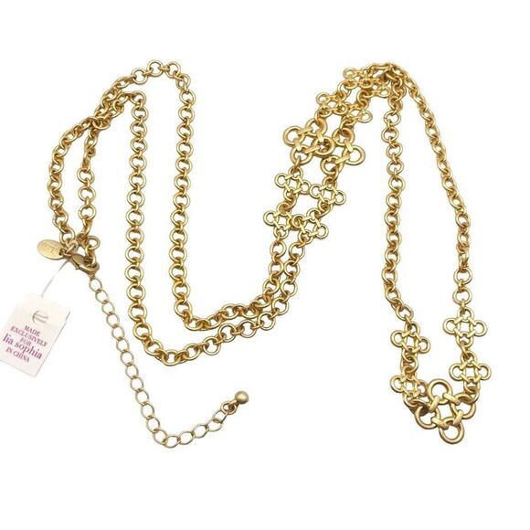 Lia Sophia "Four Tet" Long Matte Gold Tone Necklace - Picture 1 of 7